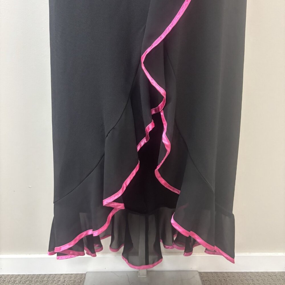 Jessica Black Asymmetrical Slip Dress with Pink Ruffle Trim - Picture 11 of 13